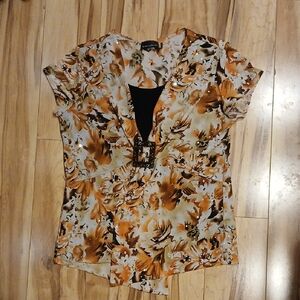 Brittany Black Floral Blouse - Orange and Black